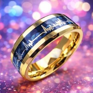Stylish Gold and Black Men's Heartbeat Ring